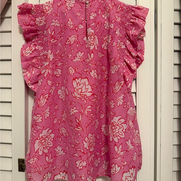 J Marie Pink Floral Ruffle Sleeve Blouse - Picture 3 of 3